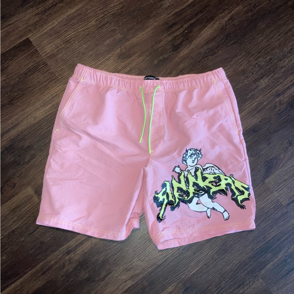 Vitrio Graphic Mens Swim Trunks with Neon Drawstring size L